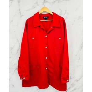 Denim & Co Button Up Longline Jean Jacket Red